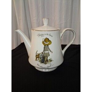 Vintage Holly Hobbie Teapot with Lid "Happy is the home that welcomes a friend."
